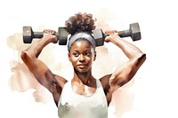 African woman using a dumbbells sports gym white background. 