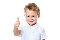 Child Saying great portrait finger smile. 