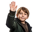 Young Boy Raising Hand hand portrait child. 