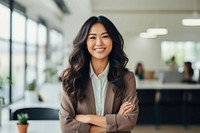 Happy asian woman smiling standing portrait office. AI generated Image by rawpixel.