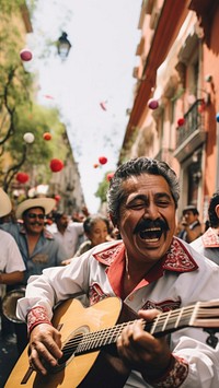 Photo of mexican music band playing in the streets of mexico city.  