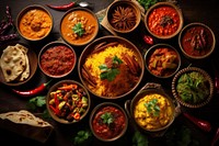 Traditional Indian dishes food table arrangement. AI generated Image by rawpixel.