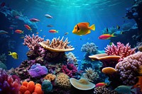 Underwater coral reef underwater fish aquarium. 