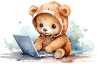 Laptop computer sitting bear. AI generated Image by rawpixel.