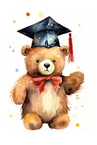 Bear wearing a graduation hat bear toy white background. 