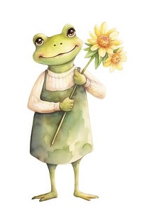 Frog holding flowers amphibian animal plant. 