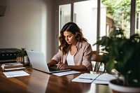 Young latina woman computer laptop person. 