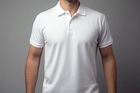 A man wearing white blank viscose blend knit polo shirt t-shirt sleeve midsection. AI generated Image by rawpixel.