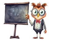 Owl teacher blackboard cartoon white background. 