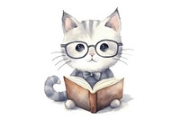 Cat read a book reading drawing glasses. 