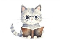 Cat read a book animal reading drawing. 