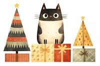 Lively cat character animal christmas sketch. 