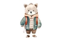 Wolf student cartoon toy white background. 