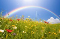 Wildflower rainbow field sky. 