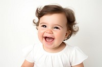 Baby girl white background innocence happiness. 