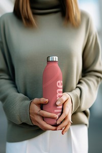 Portable water bottle mockup, drink packaging psd