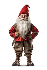 Elf dwarf wearing red hat costume beard white background. AI generated Image by rawpixel.