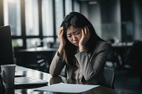 Women having a bad day worried office adult. 