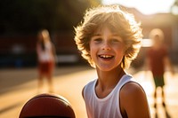 Boy playing basketball photography laughing portrait. 