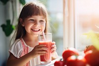 Healthy girl eating smoothie tomato smile milk refreshment. AI generated Image by rawpixel.