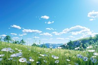 Hillside wild flower sky landscape grassland. 