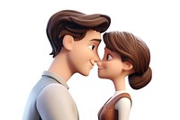 3d cartoon realistic couple head kiss adult white background togetherness. AI generated Image by rawpixel.
