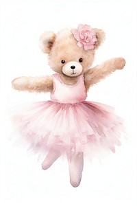 Bear wearing pink ballet tutu dancing toy white background. 