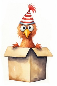 Chicken holidng open cardboard box animal cartoon paper. 