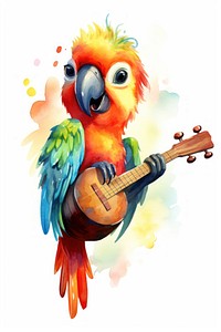 Parrot singing guitar animal bird. 