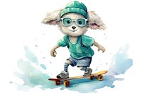 Sheep playing skateboard footwear glasses representation. 