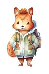 Squirrel wearing autumn clothes jacket white background representation. 