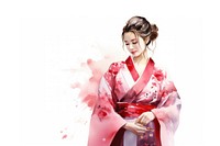 Woman wearing traditional kimono watercolor fashion adult robe. AI generated Image by rawpixel.