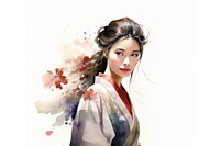 Woman wearing traditional kimono watercolor portrait fashion adult. AI generated Image by rawpixel.