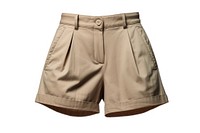 Woman khaki shorts white background underpants miniskirt. 