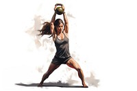 Woman swinging kettlebell sports adult ball. 