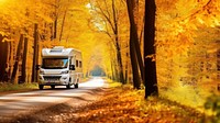 Autumn vehicle journey forest. 