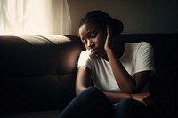 Depressed adult portrait worried sitting. AI generated Image by rawpixel.