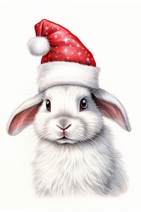 Rabbit wearing christmas hat drawing sketch mammal. 