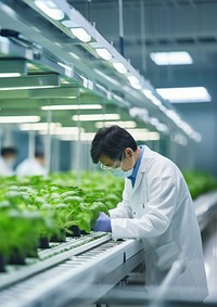 Scientist working adult farm. 