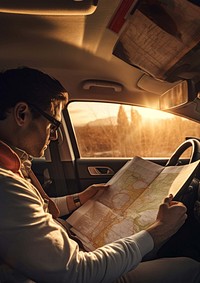 Man reading map in a car. AI generated Image by rawpixel.