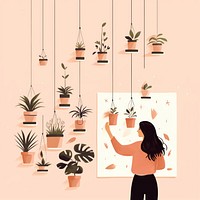 Woman taking care of houseplants. 