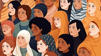 Illustration of women of different races in university. 