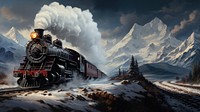 An old steam train chugging through snowy mountains on christmas day. AI generated Image by rawpixel. 