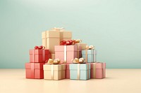 Pastel gift boxes on green background. .