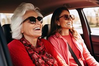 Grandmother and her daughter in a car. 