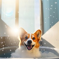 Bathtub dog bathroom mammal. 