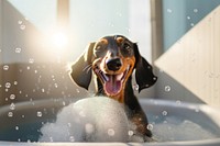 Bathtub dog dachshund bathroom. AI generated Image by rawpixel.