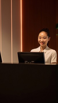 Female hotel receptionist. AI generated Image by rawpixel.