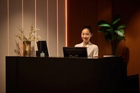 Female hotel receptionist. 