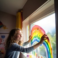 Painting rainbow window. 